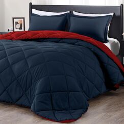 downluxe Bettw&auml;sche-Set f&uuml;r Twin-Size-Betten, weiche Bettw&auml;sche f&uuml;r alle Jahreszeiten, 1 Bettdecke (167,6 x 233,7 cm) und 1 Kissenbezug (50,8 x 66 cm), Rot und Marineblau