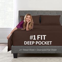 Deep Pocket Queen-Bettlaken-Sets &ndash; 53,3 cm extra tief &ndash; 4-teiliges Bettlaken-Set & Kissenbez&uuml;ge mit &uuml;bergro&szlig;em Bettlaken &ndash; 45,7 cm &ndash; 58,4 cm Kopfkissen f&uuml;r Queen-Size-Bett &ndash; Braun