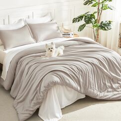 Litanika Linen Grey Comforter Set California King Size, 3-teiliges Cal King Size, leicht, solide, flauschiges Bettw&auml;sche-Set f&uuml;r alle Jahreszeiten (277 x 244 cm Bettdecke und 2 Kissenbez&uuml;ge)