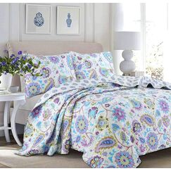 Cozy Line Home Fashions Wende-Bettw&auml;sche-Set, Lavendel, Violett, Blumenmuster, Tagesdecke, leicht, f&uuml;r alle Jahreszeiten, lila Paisley, Queen-Size-3-teilig