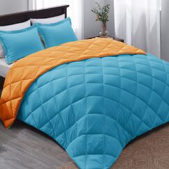 Basic Beyond Bettw&auml;sche-Set f&uuml;r King-Size-Bett, wendbar, f&uuml;r alle Jahreszeiten, 1 Bettdecke (264,2 x 233,7 cm) und 2 Kissenbez&uuml;ge (50,8 x 91,4 cm + 5 cm), Pfauenblau/Orange