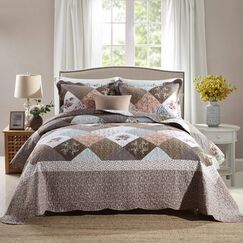HoneiLife Bettw&auml;sche-Set f&uuml;r Doppelbett, 2-teilig, Mikrofaser, wendbar, Patchwork-Bez&uuml;ge, Blumen-Bettw&auml;sche-Set, Ganzjahresdecken, Splei&szlig;en, Mokka-Rose