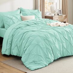Bedsure Queen-Bettw&auml;sche-Set, Mintgr&uuml;n, Bett in einer Tasche, 7-teilig, GentleSoft&trade; Biesen, Geschenk f&uuml;r die Familie, Quetschfalten, Bettdecke mit Laken, Kissenbez&uuml;gen und Kissenh&uuml;llen