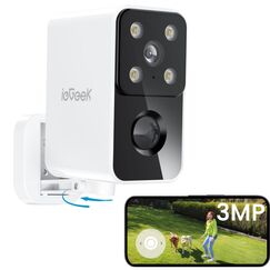 ieGeek 180&deg; &Uuml;berwachungskamera Aussen Akku, Kabellos &Uuml;berwachungskamera Innen mit PIR-Bewegungserkennung, Farbige Nachtsicht, Zwei-Wege-Audio, 2.4GHz WLAN, Alexa, IP65