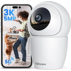 CZEview 3K 5MP Überwachungskamera Innen, 2,4/5Ghz Dual-Band WLAN Kamera Überwachung Innen, Hundekamera Haustierkamera mit APP, 360° Kamera Indoor, Zwei-Wege-Audio, Nachtsicht, AI Bewegungserkennung