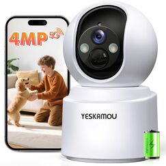YESKAMOU 2,5K 4MP &Uuml;berwachungskamera Innen Akku, 360&deg; WLAN innenkamera mit akku, 2,4/5 GHz WiFi, 360&deg; Kamera Indoor, Farb-Nachtsicht, Bewegungserkennung, Zwei-Wege-Audio, f&uuml;r Baby/Haustiere/Zuhause