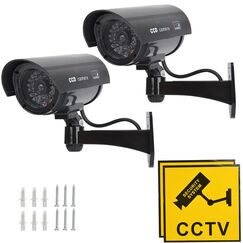 TIMESETL 2 St&uuml;ck Kamera Atrappe Au&szlig;en, Kamera Dummy Fake CCTV Kameraatrappe Aussenbereich, &uuml;berwachungskamera Aussen Attrappe, Camera Dummy Outdoor Kameraattrappen Au&szlig;en Mit Led Blinkend, Schwarz