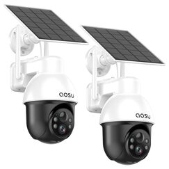 aosu 3K &Uuml;berwachungskamera Aussen Akku Solar, 5MP Kabellose WLAN-&Uuml;berwachungskamera f&uuml;r den Au&szlig;enbereich zur Haussicherheit, 360&deg; Panoramisches PTZ, Automatische Verfolgung, Nachtsicht, 2 STK