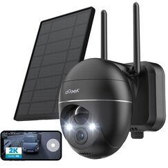 ieGeek 2K Solar &Uuml;berwachungskamera Aussen Akku, 355&deg;/140&deg; Pan Tilt Kabellose &Uuml;berwachungskamera mit Farbnachtsicht, PIR Bewegungsmelder, Sirene/Wei&szlig;lichtalarm, 2-Wege-Audio, IP65, Cloud/Speicher Karte