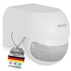 Oktaplex Ana Bewegungsmelder Aussen schwenkbar 230V IP44 180&deg; Bewegungssensor 12m Reichweite wei&szlig; Aufputz Infrarot-Sensor