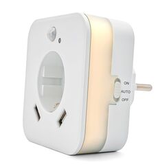 smrter LED-Nachtlicht mit Bewegungsmelder und Steckdose, 2x USB 2.4A, wei&szlig;, automatischer Lichtsensor, GS (gepr&uuml;fte Sicherheit) (1 St&uuml;ck)