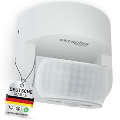 Oktaplex Bea Bewegungsmelder Au&szlig;en IP65 schwenkbar 180&deg; Infrarot-Sensor 12m Reichweite 230V wei&szlig; mit D&auml;mmerungssensor