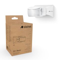 Steinel Bewegungsmelder is 1 Basic, 120&deg;-Sensor, 10 m Reichweite, Au&szlig;en- und Innenbereich, IP54, Aufputz-Montage an Wand und Decke, wei&szlig;