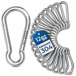 Der Traum 12 St&uuml;ck Karabinerhaken Edelstahl, 4 x 40mm &ndash; Karabiner mit Belastbarkeit von KG &ndash; Ideal f&uuml;r Schl&uuml;sselanh&auml;nger, Camping, Wandern, Reisen, Angeln, Rucksack (Silber)