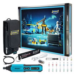 HAZET Adventskalender 2025, 24-teilig, mit 1/4" Akkuschrauber, 18 Bit, USB-C-Kabel, Adapter, Schl&uuml;sselanh&auml;nger, Flaschen&ouml;ffner, praktische Werkzeugtasche in