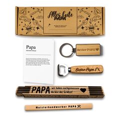 Presentix&reg; Bester Papa Geschenkset - mit Bier&ouml;ffner, Zollstock, Bleistift und Schl&uuml;sselanh&auml;nger | Geschenke f&uuml;r V&auml;ter | Geburtstagsgeschenk f&uuml;r M&auml;nner | bester Papa Geschenke | Geschenkbox Papa