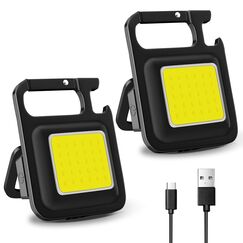 2 St&uuml;ck COB Schl&uuml;sselanh&auml;nger-Taschenlampe,4 Modi USB Wiederaufladbare Wasserdichte 800 Lumen LED Kleine Taschenlampen,tragbare Taschenlampe mit Klapphalterung, Flaschen&ouml;ffner und Magnetfu&szlig;
