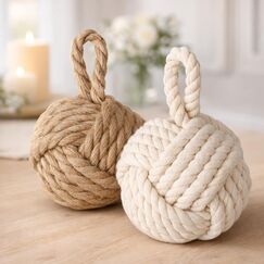 TOPANBIETER 999 2er Set Deko T&uuml;rstopper Jute f&uuml;r den Boden T&uuml;rhalter Fensterpuffer Bodenstopper T&uuml;r Stopper Knoten Natur Strick Kugel mit Schlaufe ca. 1,2 kg Sack Schutz f&uuml;r die Wand