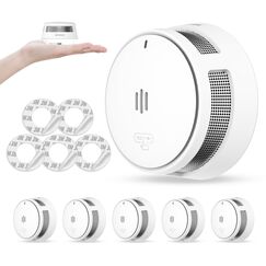 Rauchmelder, 10 Jahre Batterie, Rauchmelder f&uuml;r Zuhause, Feueralarm mit Stummschaltfunktion aus der Ferne, gro&szlig;e Test-/Stummschalttaste, konform mit EN14604 (5 St&uuml;ck)