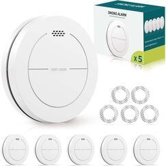 Safeliveo Rauchmelder 5er Set ohne Blinkende LED, mit 10 Jahre Batterie, mit Klebepads，Mute Funktion, 85 dB Alarmton, Standalone Flacher Brandmelder f&uuml;r den Brandschutz zu Hause.