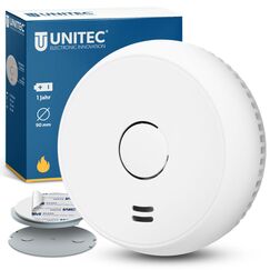 UNITEC Rauchwarnmelder mit Magnethalterung, Montage ohne Werkzeug und Bohren, mit starken 3M Klebepads f&uuml;r sicheren Halt, mit LED-Funktionsanzeige, Alarm bei Rauchentwicklung mit 85 dB