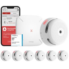 X-Sense Smart Rauchmelder XS01-M mit SBS50 Basisstation, Zertifiziert nach EN 14604, vernetzbare Funkrauchmelder mit WLAN, kompatibel mit der X-Sense Home Security App, wei&szlig;, FS61, 6 St&uuml;ck