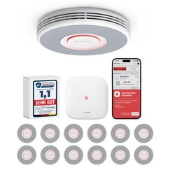 X-Sense Smarter Rauchmelder WLAN mit Sprachausgabe und 17 Standorten, Feuermelder, Rauchmelder vernetzt, 33 mm, Brandmelder mit SBS50 Basisstation, XS0B-MR121, 12 St&uuml;ck