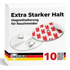 Rauchmelder Magnethalter 10er Set mit extra starken Klebepads - ohne Bohren und Schrauben - Magnethalterung geeignet f&uuml;r alle g&auml;ngigen Rauchmelder und Feuermelder - Selbstklebende Befestigung