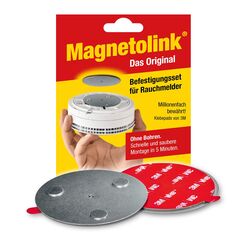 Magnetolink, Magnetbefestigungsset f&uuml;r Rauchmelder, Werkzeugfreie Montage mit 3M-Klebepads, Magnethalterung zur sicheren Befestigung ohne Bohren f&uuml;r alle Rauchwarnmelder ab &Oslash; 70 mm