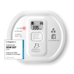 Ei Electronics Ei208D Kohlenmonoxidmelder, CO-Melder mit LCD-Display und Batterie f&uuml;r 10 Jahre, Stand-Alone-Ger&auml;t, wei&szlig;