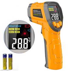 Eventek Infrarot Thermometer, -50&deg;C ~ 600&deg;C Temperaturmessger&auml;t, 0,1-1,0 Einstellbarer Emissionsgrad Laser Thermometer, Farbiger HD-Bildschirm Thermometer f&uuml;r K&uuml;che, Pizza, K&uuml;hlung, Industrie, Gelb