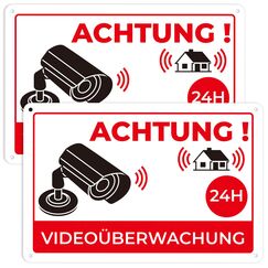K&F Concept 2er Set Alu Schild Video&uuml;berwachung Privatgrundst&uuml;ck f&uuml;r &uuml;berwachungskamera Oder Kamera Attrappe Innen Au&szlig;en 20 * 30cm