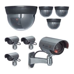 Relaxdays 8 x Kamera Attrappe im Sicherheits-Set, 4 Dome Kameras, 4 CCD-Kameras, Mit LED-Licht, Verstellbarer Kamerawinkel