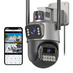 GUOANVISION Kamera &Uuml;berwachung Aussen,6MP Dual Objektiv &Uuml;berwachungskamera Aussen,IP66 Au&szlig;enSicherheitskamera Outdoor mit Automatische Nachverfolgung, Nachtsicht, 24/7 Aussenkamera, 2 Audio, SD/Cloud