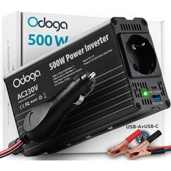 Odoga Wechselrichter 12V auf 230V – 500W Spannungswandler, Stromwandler mit 3A USB-A & USB-C Anschlüsse, Inverter 12V 220V, Auto Steckdose – Laden Sie Ihr Laptop, iPad, iPhone, Tablet Und Mehr