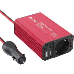 ALLWEI 300W Wechselrichter 12V auf 230V Spannungswandler, Stromwandler mit Typ-C & USB Anschluss, Inverter 12V 220V, Auto Steckdose für Auto, Laden von Handys, Laptops und Anderen Geräten(Rot)
