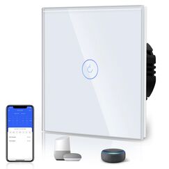 BSEED WLAN Smart Touch Lichtschalter (Neutralleiter Erforderlich), WIfI Schalter aus Glas, Alexa und Google Home Work mit Tuya, 1 Fach 1 Weg Wei&szlig;