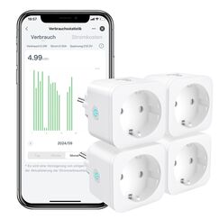 EIGHTREE Smart WLAN Steckdose, Smart Home WiFi Steckdose mit Stromverbrauch Messen, Zeitplan, Fernzugriff, T&Uuml;V Zertifiziert, 16A, Funktioniert mit Alexa, Google Home, SmartThings, 4er Pack