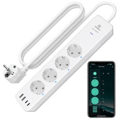 ANTELA WLAN Steckdosenleiste Alexa mit Strommessung16A 4 Steckdosen 2 USB A/2 Typ-C(Schnellladen) Mehrfachsteckdose mit &Uuml;berspannungsschutz, Google Home, Smart Life APP, 2,4Ghz
