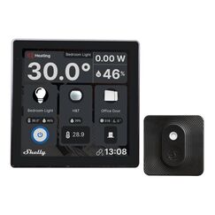Shelly Wall Display Schwarz + Blu H&T Schwarz (Bundle), WLAN-Smart-Home-Bedienfeld, Thermostat, Integriertes 5A-Relais, Neutralleiter Erforderlich, Umweltdaten, Steuerzentrale, Alexa & Google Home