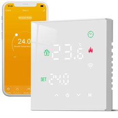 Beok Thermostat Fussbodenheizung Smart, WiFi Raumthermostat F&uuml;r Wasser Fu&szlig;bodenheizung Thermostate Heizung Digital LCD Programmierbarer Kompatibel mit Alexa, Google Home 3A 230V TGW60W-WIFI-WP Wei&szlig;