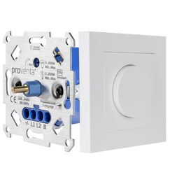Proventa LED Dimmer 230V &ndash; Trailing Edge Dimmschalter 250W, Drehdimmer f&uuml;r dimmbare LED & Halogenlampen, Unterputz, IP20, 2-Draht-System, wei&szlig; gl&auml;nzend, kompatibel mit Markenschalterprogrammen