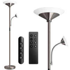 BBHome Stehlampe Wohnzimmer LED, 27W Deckenfluter LED Dimmbar mit 6W leselampe, 3000K-6500K Moderne Dimmbar Stehlampe mit Fernbedienung & Berührung für Wohnzimmer, Schlafzimmer, Büro (silber)