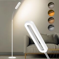 Amdelne Stehlampe Dimmbar Wei&szlig;, Stehlampe Wohnzimmer mit 6 Szenemodi & 1H Timer, 12W 1400lm Stehleuchte LED mit Fernbedienung & Touch Steuerung, 360&deg; Schwenkbare Sofa Leselampe f&uuml;r Schlafzimmer B&uuml;ro