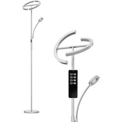 Anten Stehlampe LED 20W mit 7W Leselampe Grau Standleuchte Dimmbar mit Fernbedienung 3000K-6000K Lichtfarbe und Helligkeit Einstellbar Touch Deckenfluter für Wohnzimmer Schlafzimmer Büro
