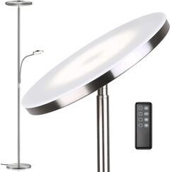 Anten Deckenfluter Klara mit Leselampe | Nickel matt | 30W dimmbare Led Stehlampe mit Fernbedienung | 3 Lichtfarbe | Helligkeit stufenlos einstellbar | helle Stehlampen für Wohnzimmer Büro.