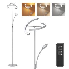 Amdelne Stehlampe Wohnzimmer Dimmbar mit Leselampe Verstellbarer, Grau 20W+7W Stehleuchte mit Fernbedienung & Touch, Speicherfunktion, Modern Deckenfluter LED für Schlafzimmer, Kinderzimmer, Büro