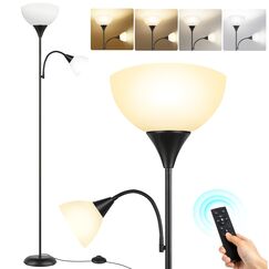 OUTON Stehlampe Wohnzimmer mit Leselampe, LED Dimmbar Deckenfluter, Stehleuchte mit Fernbedienung, 4 Farbtemperaturen, 1H Timer, Speicherfunktion, und 9W Gl&uuml;hbirnen, f&uuml;r B&uuml;ro Schlafzimmer (Schwarz)
