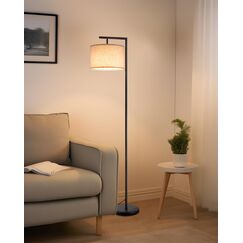 EDISHINE Stehlampe Wohnzimmer 160cm, Bogenlampe Modern mit Beigen Verstellem Leinen-Lampenschirm, LED E27 Glühbirne inklusive, Schwarz Leselampe Stehleuchte für Schlafzimmer, Kinderzimmer