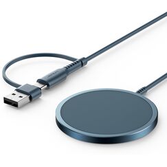 Mag-Safe Ladegerät 15W, JSAUX Wireless Charger Induktive Ladestation Kompatibel für MagSafe Ladegerät iPhone 17e/17 Air Pro Max/iPhone 16/15/14 13 12 Serie, AirPods 3/2, Kabelloses Ladegerät, Blau